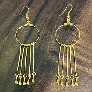 Gold Tone Open Circle with Multi Bar Dangle Earrings